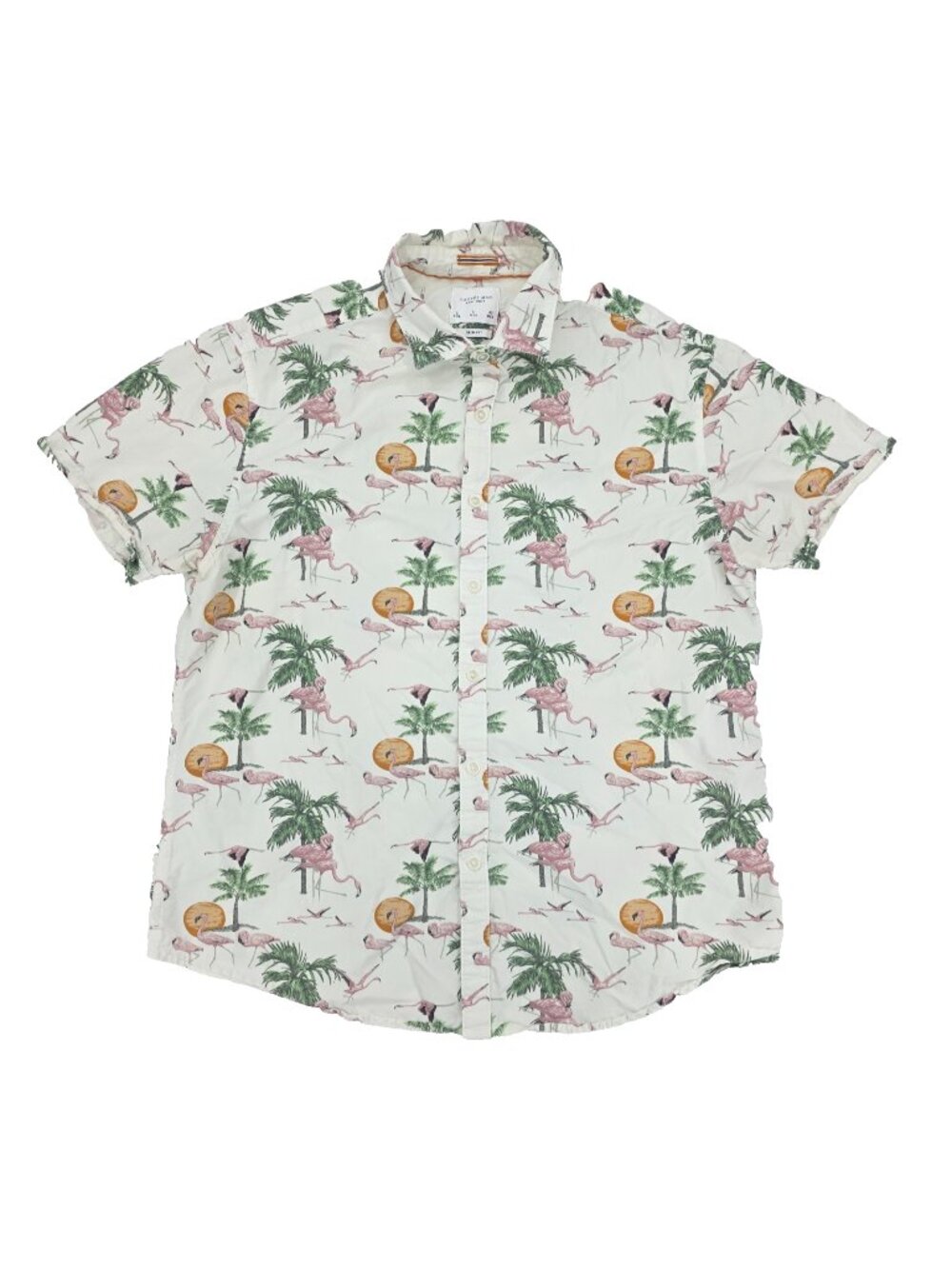 Cactus Man Ricky Singh Button Shirt Mens Large Slim Flamingos Palm Trees Print